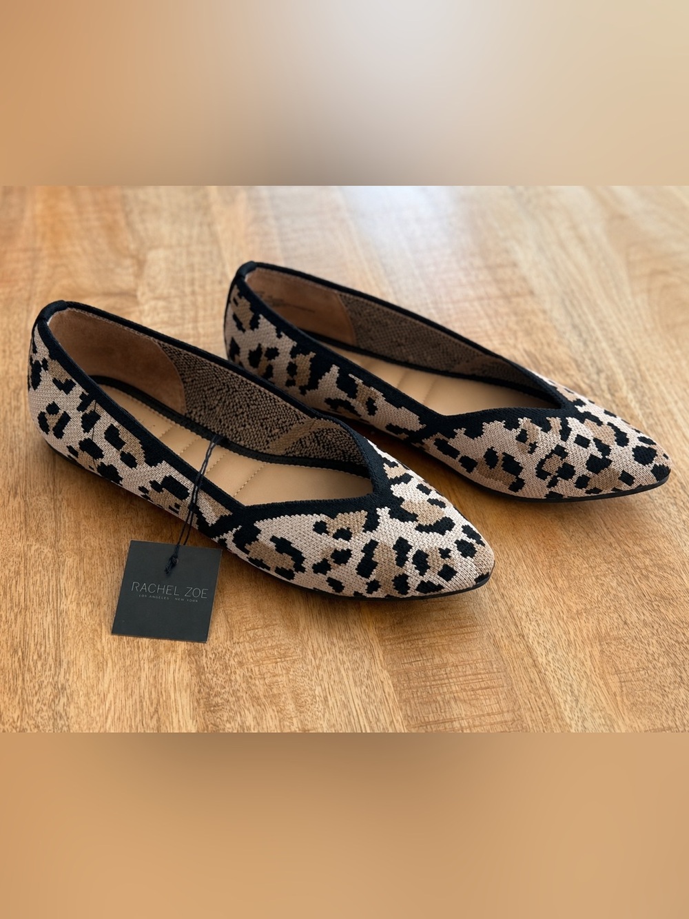 Rachel Zoe Leopard Print Knit Pointed Toe Flats Size 8 NWT Comfort Shoes